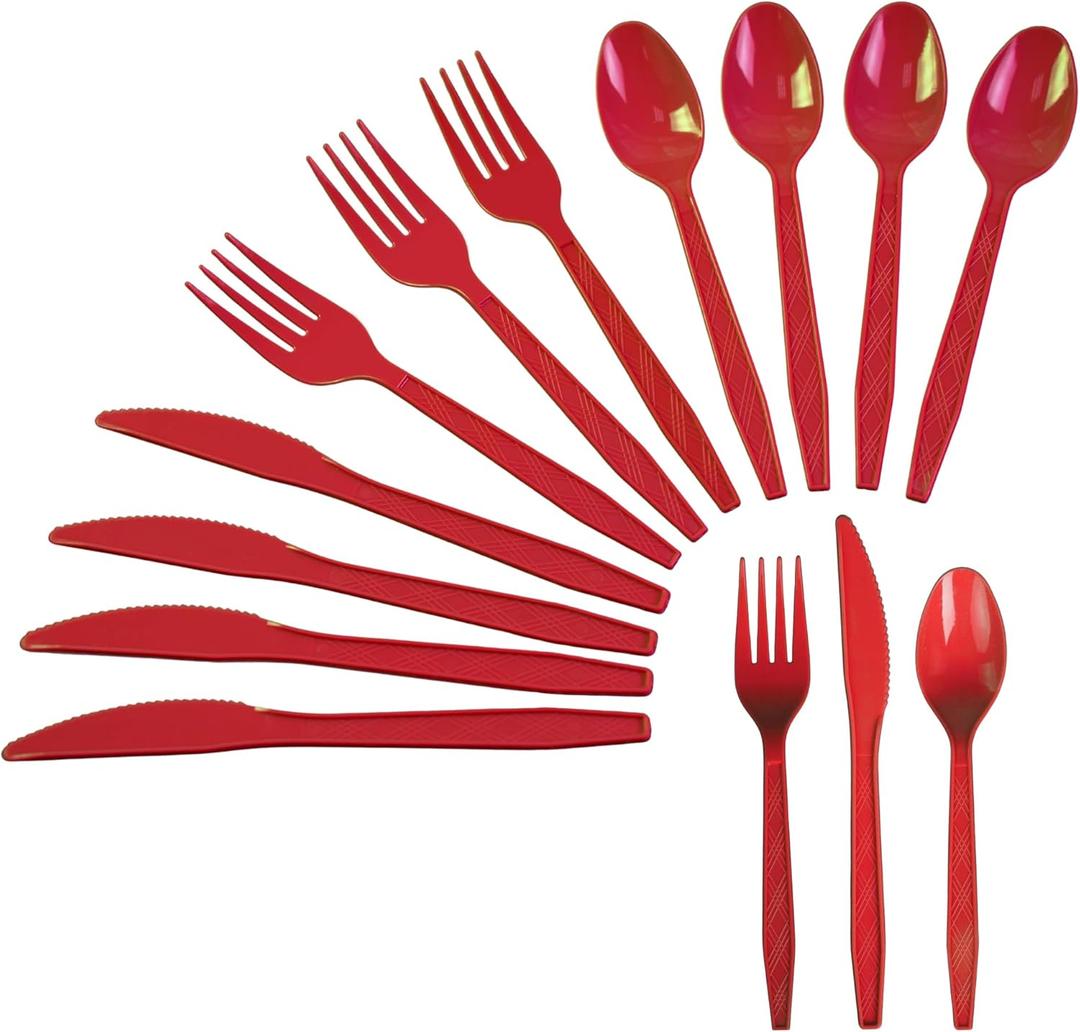 240 Pcs Disposable Red Plastic Silverware Set, Including Red Party Forks, Knives And Spoons 80 Pieces Each, Suitable For Parties, Weddings, Birthdays, Home Offices, Takeout