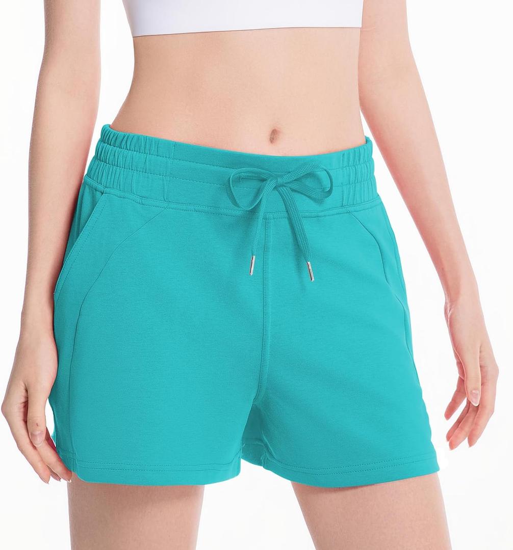 Sweat Shorts for Women Casual SweatShorts Summer Comfy Athletic Workout Beach Lounge Shorts with Pockets (X-Small, Cyan Blue)