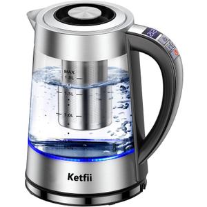 Electric Kettle with British Strix Thermostat, 1.8L 1500W, 24-Hour Keep Warm, Removable Lid, Glass Tea Kettle & Hot Water Boiler, BPA-FREE, Auto Shut-Off & Boil-Dry Protection, 304 Stainless Steel