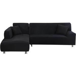 MIFXIN Sectional Sofa Covers L Shape Couch Covers Slipcover 2pcs Stretch Elastic L Sofa Couch Furniture Protector for Living Room Pets Kids (Black)