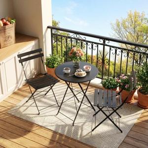 GarveeLife Outdoor Metal Bistro Set, 3-Piece Patio Furniture Set with 2 Chairs and 1 Table, Flat Steel Frame Patio Dining Set for Garden, Balcony, Porch & Backyard,Black