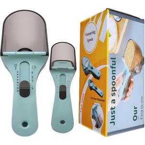 2pcs Adjustable Measuring Spoon Set, Measuring Cups Multi-Functional Spoons Set with Adjustable Scale Measuring Scoop