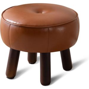 oakvivo Small Foot Stool, Round Faux Leather Pouf Ottoman Foot Rest, Footstool Ottomans with Rubber Legs Under Desk, 13''L x 13''W x 10.2''H, Footrest for Couch, Living Room, Bedroom, Hallway, Brown