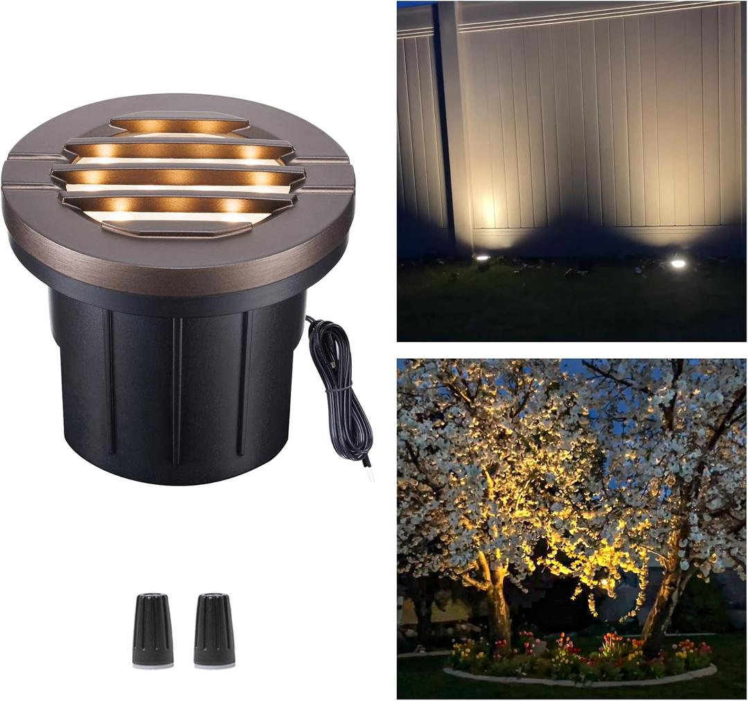 Landscape Well Lights, 4 Inch LED Low Voltage Ground Lights Outdoor, 12V IP67 Waterproof, Anti-Glare Wired Aluminum ORB for Path & Driveway, 6W Color Temp Random (3000K or 5CCT Upgrade) (Oil Bronze Uplight)