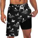 Goodstoworld Mens Swim Trunks with Compression Liner 9'' Inseam Quick Dry Swimsuit Shorts M-3XL (Large, A1 Shark Island)