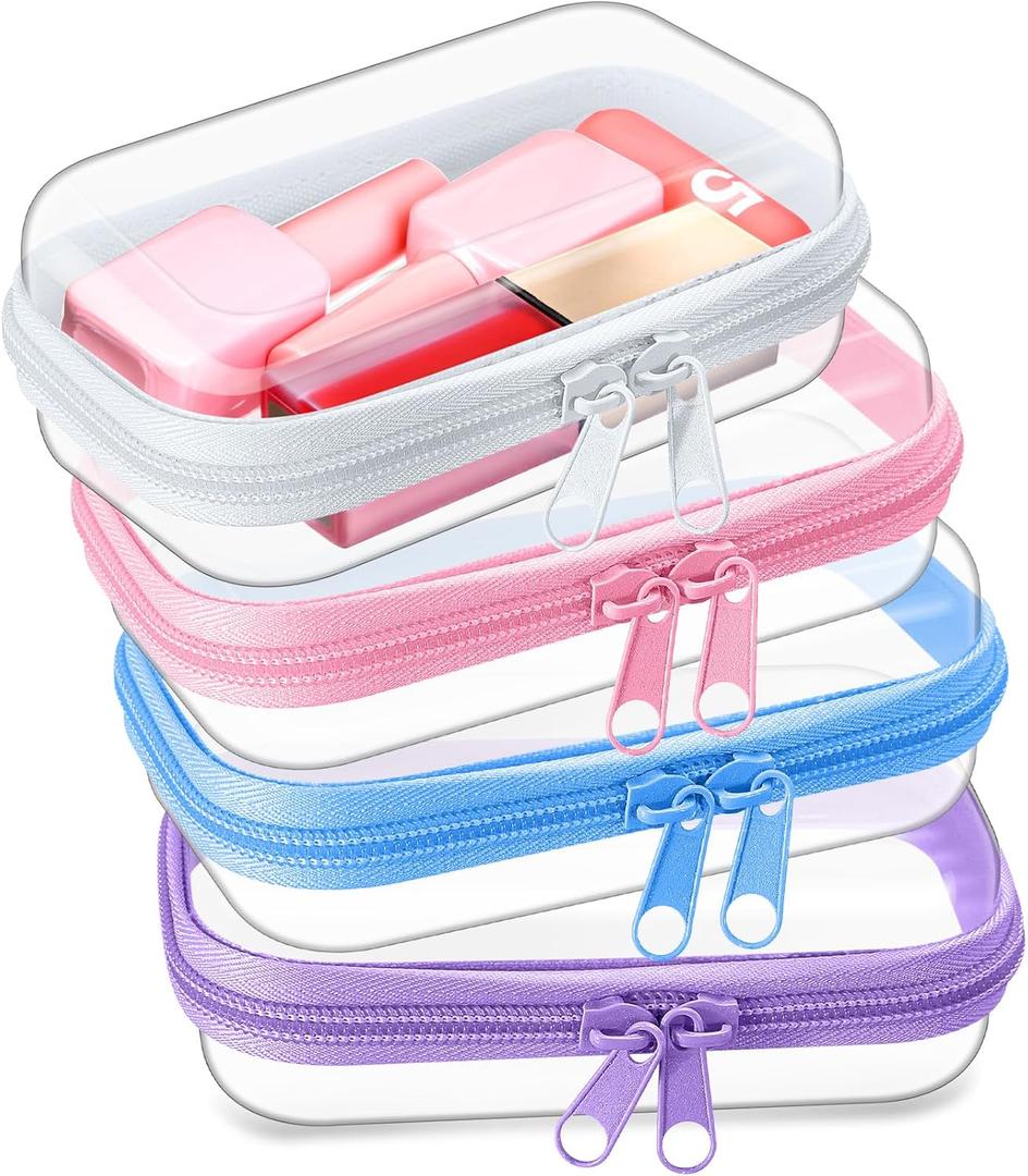 Hoolerry 4 Pcs Hard Clear Zipper Case Makeup Bags Plastic Zipper Pouch Transparent Storage Box Containers for Cosmetics, Snacks, Building Blocks, Puzzles(Clear,5 x 3 x 2 in,Multicolor)
