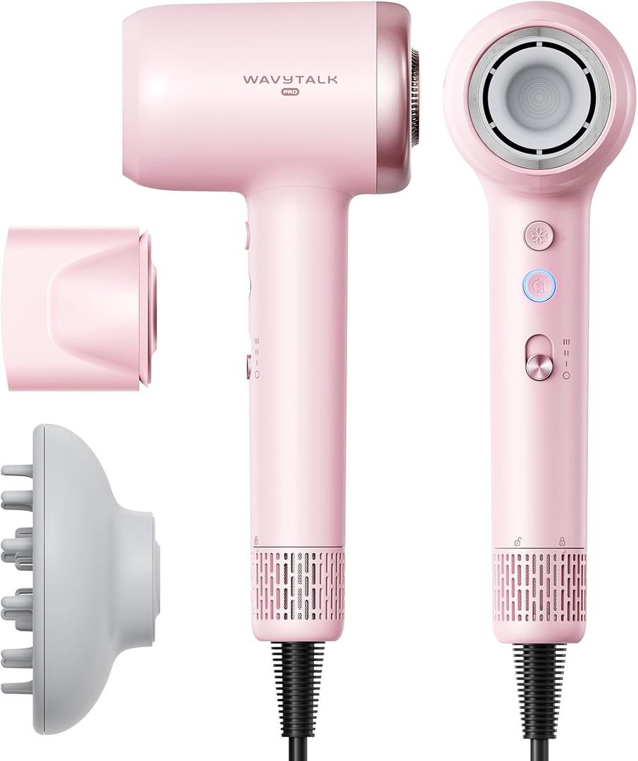 Hair Dryer, Wavytalk Turblow Pro Fast Drying Blow Dryer with Diffuser, High Speed Hair Dryer with 110,000 RPM, Pro Negative Ions for Reduces Damage, Frizz Smoothing,  Pink
