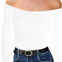 Off The Shoulder Tops for Women Sexy Long Sleeve T Shirts Slim Fitted Tee Going Out Tops Casual 2025 (White, XL)