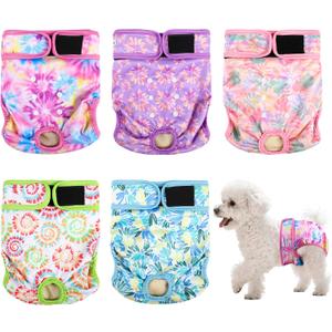 Dog Diapers Female 5pcs,Reusable Dog Doggie Puppy Doggy Diapers Female, Period Panties in Heat, Tiedye, XLarge