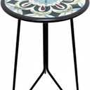 LIFFY Outdoor Side Table,12" Indoor Small Round Glass Tabletop Accent Table with Metal Frame, Home Decorative Plant Stand & End Table Outside for Patio, Garden, Yard, Kitchen, Porch (Blue&green)
