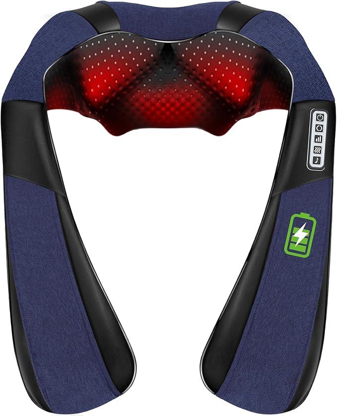 Neck Massager, Shiatsu Cordless Shoulder Massagers with Heat, Upgraded 4D Deep Tissue Kneading, Rechargeable Back Massager for Neck, Shoulder, Back, Legs, Gifts for Men Women Mom Dad (Blue)
