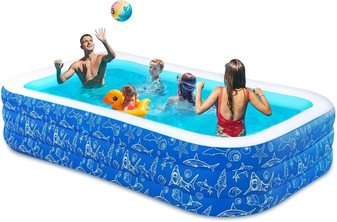 Nattork Inflatable Pool for Kids and Adults, 118" x 68" x 22" Family Full-Sized Inflatable Swimming Pool, Durable Thickened Above Ground Blow Up Pool for Kids Pools for Backyard Outdoor Indoor, Blue Shark Pattern 