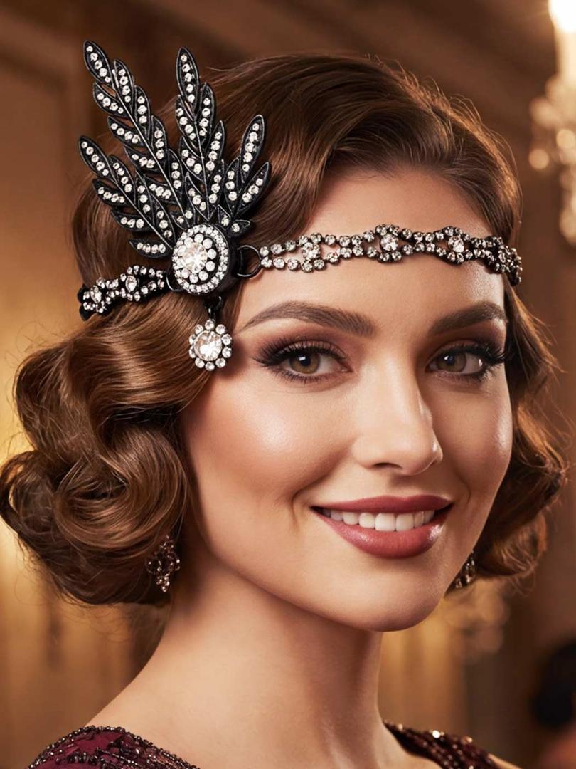 GORTIN 1920s Flapper Headpiece Rhinestones Flapper Headband Roaring 20s Hair Accessories for Women (Y-Black, One Size)