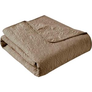 Madison Park Throw Blanket - Reversible Damask Quilting Design, Soft Pre-washed Microfiber, Cotton Filled Spread, Cozy Summer Blanket - Throw for Living Room Couch, Sofa, Bed, Quebec, 60x70", Khaki