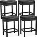 DUMOS Saddle Bar Stools Set of 4, 24 Inch Counter Height Stools with Curved PU Leather Surface, 3.7" Thick Upholstery Bar Height Stools with Footrest for Kitchen Island, Dining, Cafe, Black
