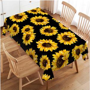 Swono 52x70 Inch Sunflowers Tablecloth Yellow Black Floral Blossom Sunflower Farmhouse Dining Table Cloth Anti-Stain Talking Table Cover for Kitchen Dinning Room Coffee Store