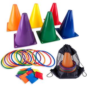 Super Z Outlet 30 Piece Carnival Outdoor Fair Tossing Games Toy Party Set with 12 Rings, 12 Bean Bags, and 6 Cones