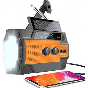 Emergency Radio: Solar Hand Crank Radio with AM/FM/NOAA Weather Alerts, Super Bright Flashlight, Induction Reading Lamp, and USB Phone Charger for Emergencies (Orange)