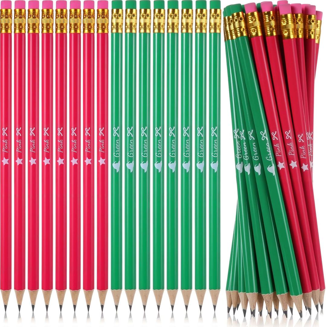 Tenceur 72 Pcs Green and Pink Witch Party Favors Bulk Birthday Decorations Pencils Gifts Funny Pink and Green Christmas Themed Party Supplies for Kids Student Gift School Supplies