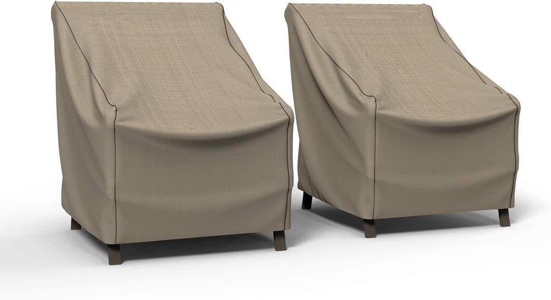 Budge English Garden Patio Chair Cover 2-Pack, Waterproof & UV-Resistant Outdoor Furniture Cover, Fits Large Patio Chairs up to 36" W x 41" D x 34" H, Tan Tweed