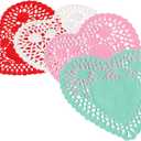 Heart Doilies: Elegant Paper Doilies for Crafts and Valentines 6 inch-100 Pcs of Paper Heart Doilies in Red, Pink, White, Blue (25 Each).