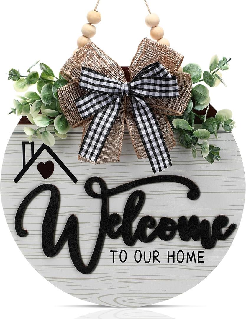 12 Inch 3D Welcome Sign for Front Door- Farmhouse Welcome Door Sign for Front Porch DecorWooden Door Decorations Outdoor Hanging Home SignsDoor Wreaths for Front Door Outside All Season (white)