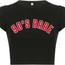 I Heart Top y2k Graphic Baby Tees Summer Crop Top for Women (Large, 14 90's Babe Black)