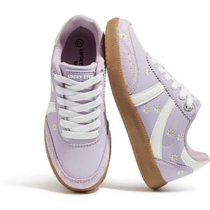 LUCKY STEP Kids Classic Retro Tennis Sneakers | Fashion Gum Sole Casual Floral Embroidery Walking Shoes for Big&Little Kid and Toddler (Purple), Size US 2