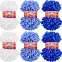 Threlaco 6 Pack Finger Loops Yarn Bulk Soft Chunky Yarn 600 G/ 6 Skeins for Mothers Day Beginners Knitting No Needles or Hooks(White, Light Blue, Dark Blue)