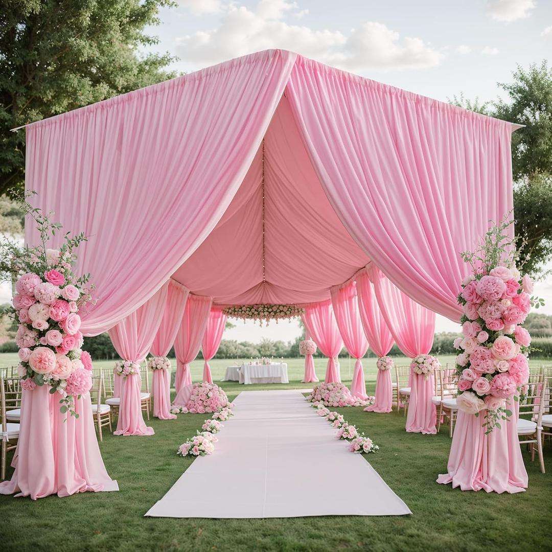4 Panels 5x40ft Pink Ceiling Drapes for Wedding Parties, Wrinkle Free Thick Polyester 40ft Extra Long Wedding Draping Pink Ceiling Curtains Arch Drapery for Birthday Party Canopy Tent Decor, 60"W x 480"L