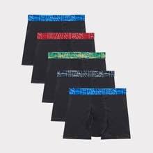 Hanes Moves Boys' Anti-Chafe Boxer Brief Underwear, Black, 6-Pack, Large