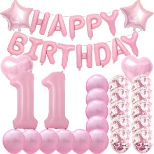 Sweet 11th Birthday Decorations Party Supplies,Pink Number 11 Balloons,11th Foil Mylar Balloons Latex Balloon Decoration,Great 11th Birthday for Girls,Women,Men,Photo Props