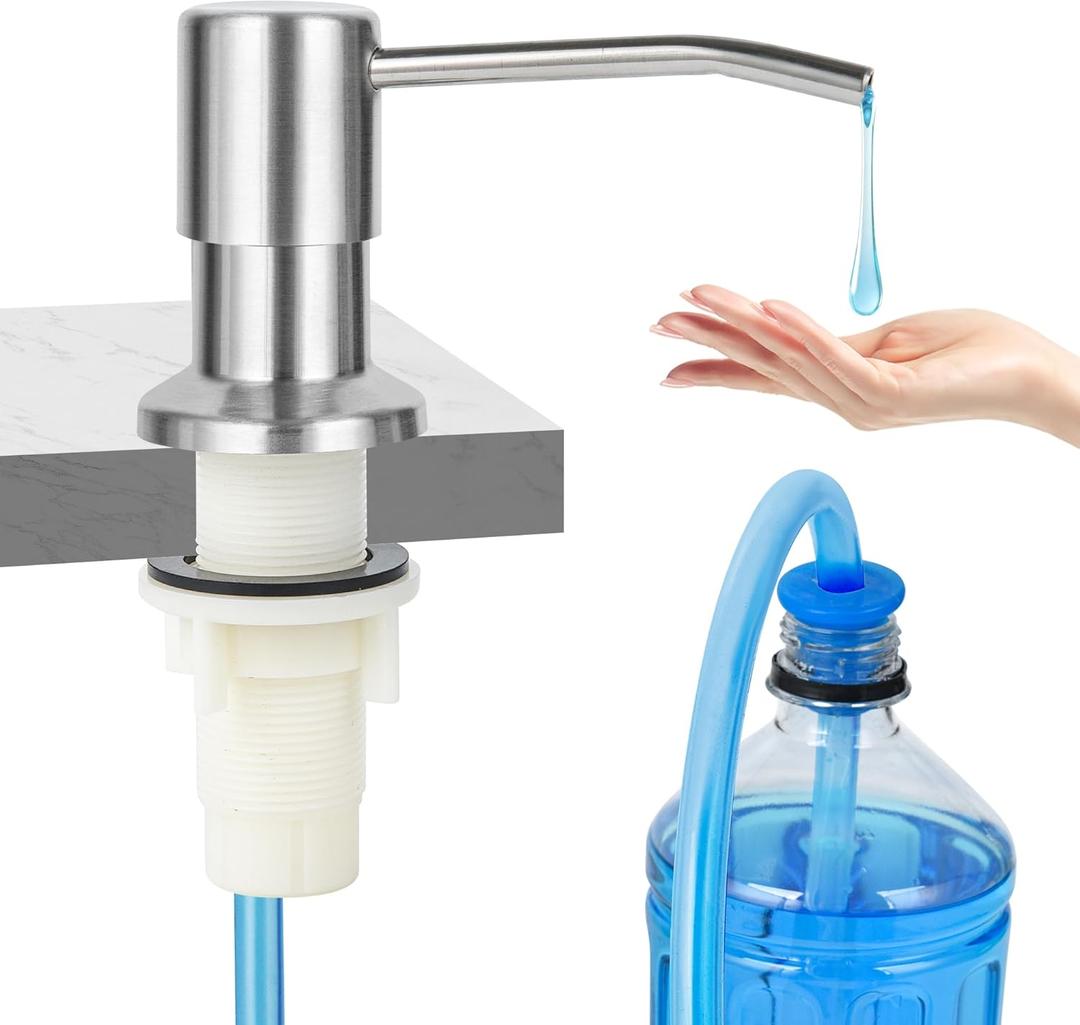 Soap Dispenser for Kitchen Sink(Brushed Nickel),Stainless Steel Countertop Dish Soap Dispenser Pump with 47 '' Extension Tube kit