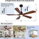 52 Inch Modern Ceiling Fans with Lights and Remote, 5 Blade Wood Ceiling Fan with Light, Wall Switch, Dimmable, Memory Function, Quiet DC Motor, Indoor Outdoor Ceiling Fan for Patio Living Room