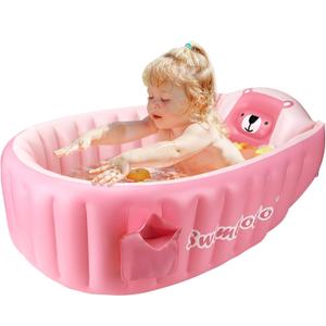 Inflatable Baby Bathtub Infant Anti-Slip Bath Seat Pool with Air Pump Travel Camping Portable Toddler Bath Tub Age 0-5 Years Old (Pink)