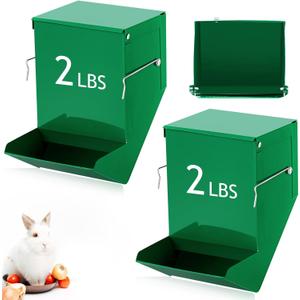 Maxcheck 2 Pcs Rabbit Feeder for Cages Small Animal Food Dispenser with Lid Metal Chicken Grit Oyster Shell Feeders Outside(4.7 Inches,Solid Bottom,Green)