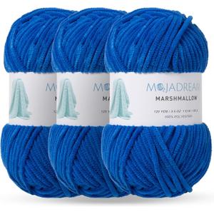 Marshmallow Yarn 3PCS 3.5oz Soft Chenille Yarn for Amigurumi Baby Blanket Yarn: No Shedding Soft Easy to Knitting and Crocheting Bulky 5# Yarn 3 Skeins of 100g (Princess Blue)