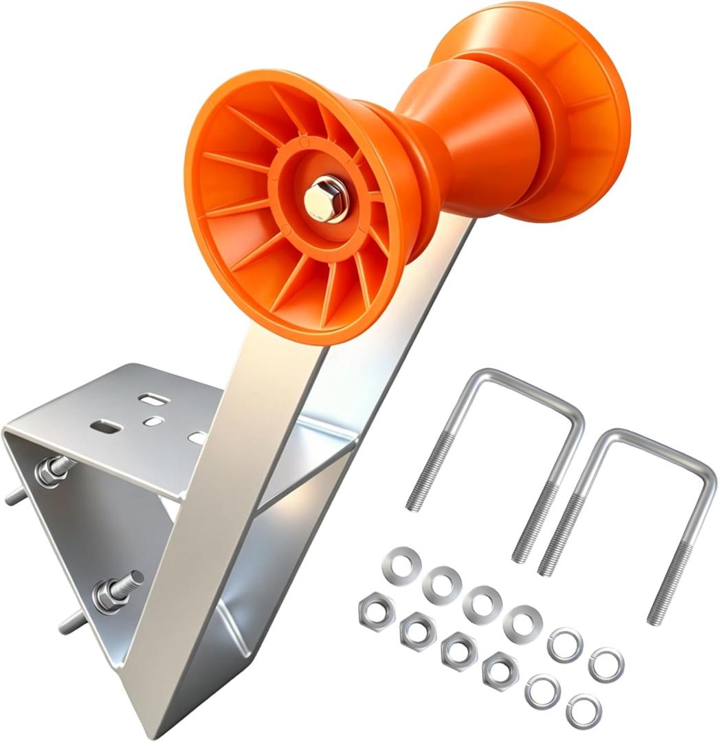 Boat Trailer Winch Stand, 5mm Galvanized Steel, 5.1" PU Orange Roller & U-Bolts, Heavy-Duty Winch Post Fits 2-3" W x 2-3" H, for Fishing Boat, Jet Ski, Speedboat, Sailboat