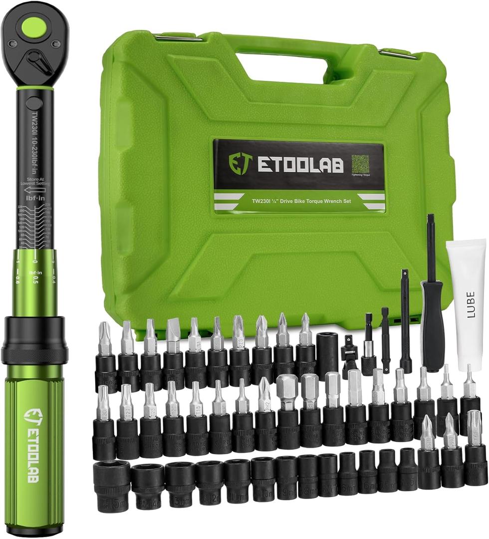 1/4 Torque Wrench, 52Pcs Dual-Range10-230 in.lb/1-26 Nm3% Precision Inch Pound Torque Wrench 1/4 Drive, 72 Tooth Dual-Direction Bike Wrench Set for MTB, E-Bike, Moto Maintenance