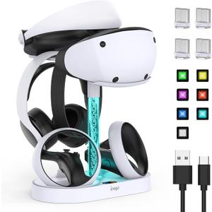 FASTSNAIL Charging Stand for PlayStation VR2, Multifunctional PS VR2 Headset & Sense Controllers Charge Dock Station with 10 RGB Light Modes of Memory, Storage Base Gaming Accessories for PS5 VR2 (White)