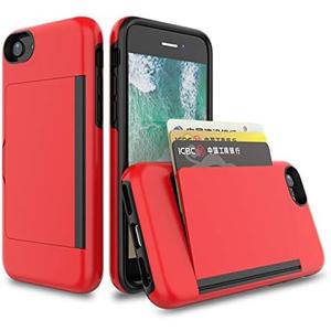 for iPhone SE 2 2020 Edition/SE 3 2020 Edition Case with Card Holder,Credit Card Slot Protective Wallet Case - Red