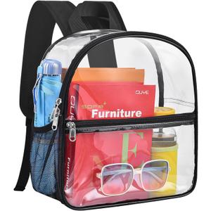 Paxiland Clear Backpack Stadium Approved 12×12×6 with Reinforced and Wider Shoulder Straps, Small Clear Bag for Schools, Concerts, Work, Festivals and Sporting Events - Black