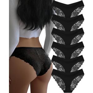 Sexy Cheeky Womens Underwear Comfortable Seamless Panties Luxurious Lace Bikini Briefs (Large, Black)