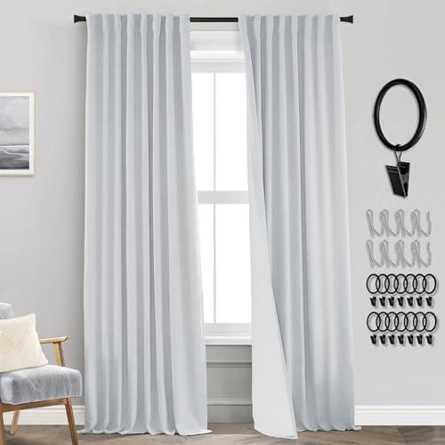 PANELSBURG Light Grey Curtains 96 inches Long for Living Room,Blackout Linen Insulating Heat Light Blocking Curtains for Bedroom,52x96 in Length,White Gray
