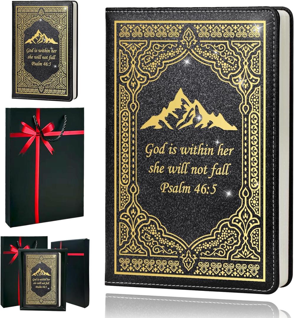 Bible Journal,Journal for Women,A5 Hardcover Leather Journal - 200 Pages Premium Paper Notebook,Christian Journal Notebook for School, Work, Black