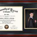 GraduationMall 11x22 Cherry Diploma Frame with Tassel Holder and Picture for 8.5x11 Certificate 5x7 Photo,Tempered Glass,Black over Gold Mat