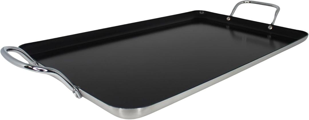 IMUSA Ceramic Nonstick, Stovetop Double Burner Griddle with Metal Handles, 19-Inch, Black (23.8" x 11.6" x 2.2")