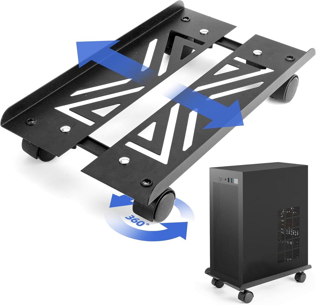 Adjustable Steel CPU Stand with 4 Caster Wheels, Pc Stand for Under Desk CPU Holder Fits Most PC Gaming Desk Accessorie