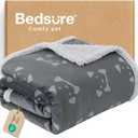 Bedsure Waterproof Dog Blankets for Large Dogs - Soft Print Sherpa Fleece Pet Cat Blanket Washable for Couch Bed Protection, Cozy Plush Reversible Throw Furniture Protector, 50"x60", Anchor Gray