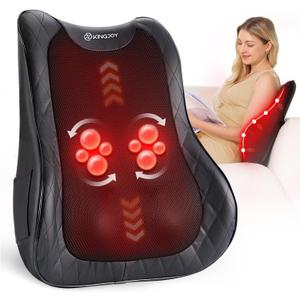 KINGJOY Back Massager for Pain Relief Deep Tissue, Full Back Massager with Heat, 3D Kneading Massage Pillow with 3 Intensities for Back, Neck, Shoulder, Spot Massage, Gifts for Women Man